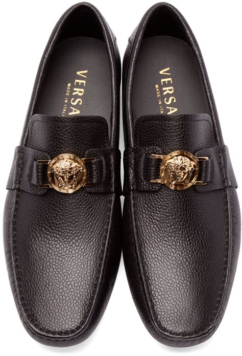 versace collection mocassino leather loafers|Versace men's suede slippers.